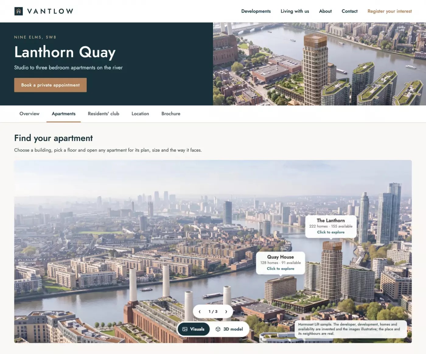 A mock-up of a made-up developer’s page, with Lift where the pictures would be.